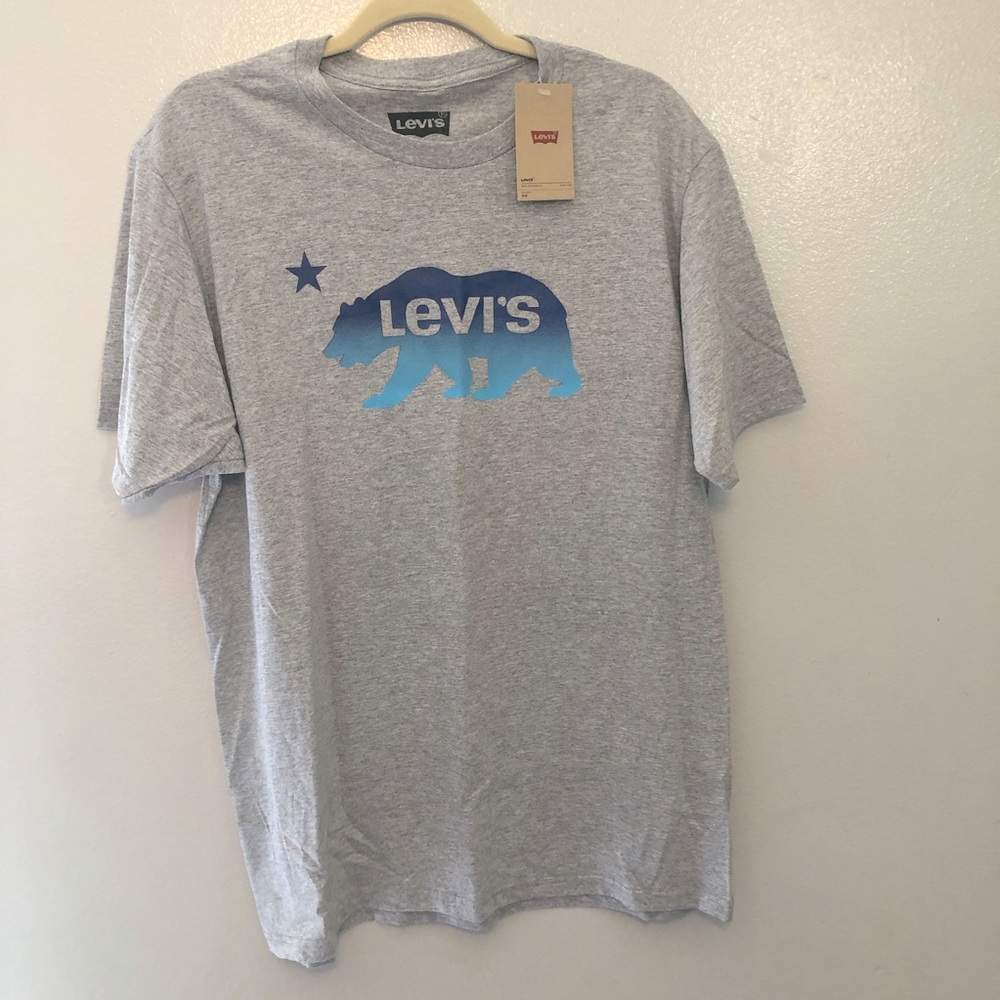 Levi’s mens tee shirt gray w/ombré light blue dark blue logo size large